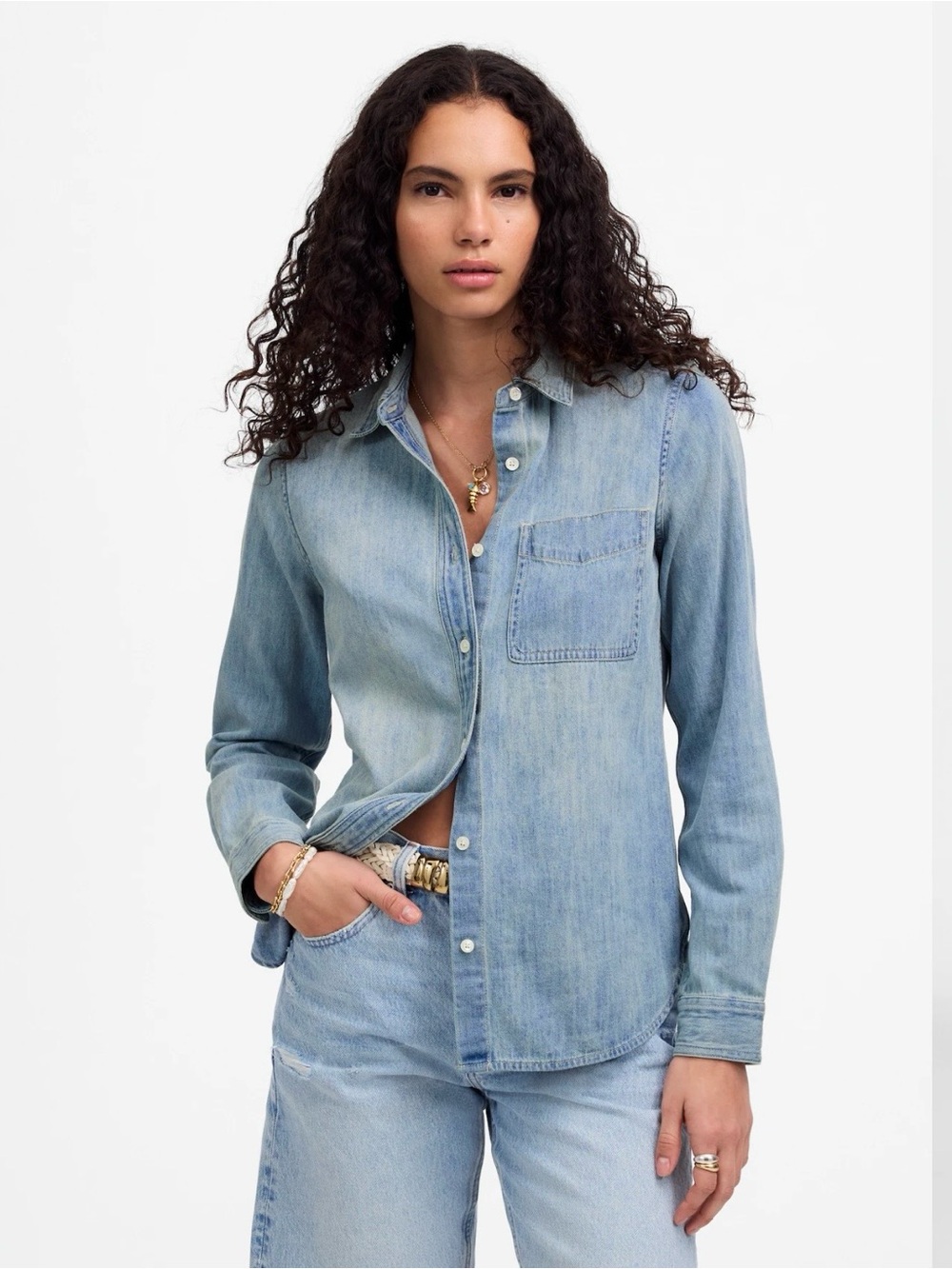 Madewell Kelleyville wash Light Blue Denim Shirt | Small